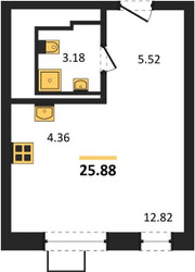 Планировка студии(квартира) площадью 25.88 квадратных метров в ЖК “ЖК Большое Путилково”