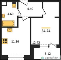 Планировка однокомнатной(квартира) площадью 34.24 квадратных метров в “Жилые кварталы Новое Пушкино”