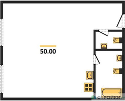 Планировка однокомнатной(апартаменты) площадью 50 квадратных метров в “ЖК Nametkin Tower (Наметкин Тауэр)”