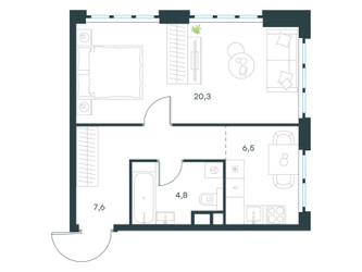Планировка однокомнатной(квартира) площадью 39.2 квадратных метров в ЖК “ЖК Левел Южнопортовая”