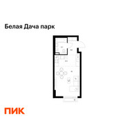 Планировка студии(квартира) площадью 29.6 квадратных метров в “ЖК Белая Дача парк”