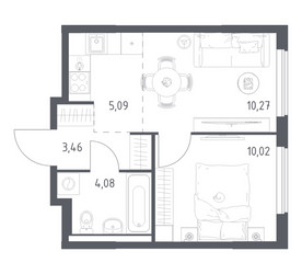 Планировка однокомнатной(квартира) площадью 32.92 квадратных метров в ЖК “ЖК Горки Парк”