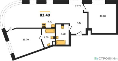 Планировка двухкомнатной(квартира) площадью 83.4 квадратных метров в ЖК “ЖК Родина Переделкино”
