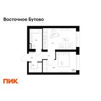 Планировка однокомнатной(квартира) площадью 34.6 квадратных метров в “ЖК Восточное Бутово”