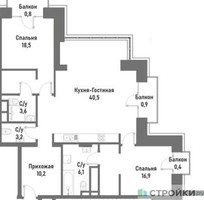 Планировка двухкомнатной(квартира) площадью 102.1 квадратных метров в “ЖК Ренессанс”