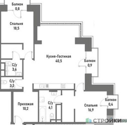 Планировка двухкомнатной(квартира) площадью 102.1 квадратных метров в ЖК “ЖК Ренессанс”
