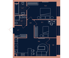 Планировка трехкомнатной(квартира) площадью 68.6 квадратных метров в “Квартал Эра”