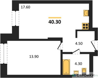 Планировка однокомнатной(квартира) площадью 40.3 квадратных метров в ЖК “ЖК Первый Московский”