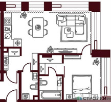 Планировка однокомнатной(квартира) площадью 48.2 квадратных метров в “ЖК Дом 7 Даниловский”