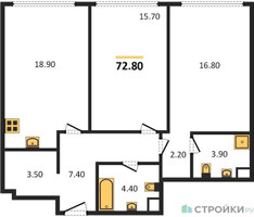 Планировка двухкомнатной(квартира) площадью 72.8 квадратных метров в “ЖК Нагатино Ай-Лэнд”