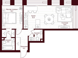 Планировка однокомнатной(квартира) площадью 50.4 квадратных метров в “ЖК Дом 7 Даниловский”
