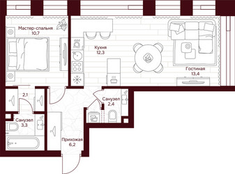 Планировка однокомнатной(квартира) площадью 50.4 квадратных метров в ЖК “ЖК Дом 7 Даниловский”