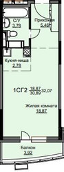 Планировка студии(квартира) площадью 32.4 квадратных метров в ЖК “ЖК Соболевка”