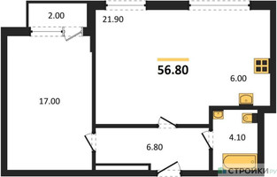Планировка однокомнатной(квартира) площадью 56.8 квадратных метров в “Квартал Филатов луг”