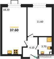 Планировка однокомнатной(квартира) площадью 37.6 квадратных метров в “ЖК Лучи-2”
