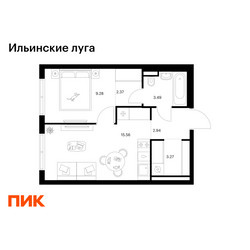 Планировка однокомнатной(квартира) площадью 36.91 квадратных метров в ЖК “ЖК Ильинские луга”