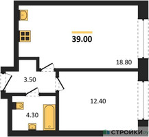 Планировка однокомнатной(квартира) площадью 39 квадратных метров в “ЖК МАРК”