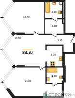 Планировка двухкомнатной(квартира) площадью 83.2 квадратных метров в “ЖК Монблан”