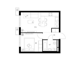 Планировка однокомнатной(квартира) площадью 34.1 квадратных метров в “ЖК Белая Дача парк”