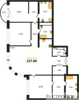 Планировка трехкомнатной(квартира) площадью 157.8 квадратных метров в “ЖК Большая Татарская 35”