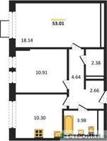 Планировка двухкомнатной(квартира) площадью 53.01 квадратных метров в “ЖК Квартал Ивакино”