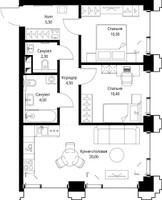 Планировка двухкомнатной(квартира) площадью 57.9 квадратных метров в “ЖК СЕТ”