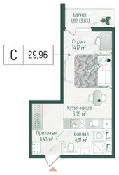 Планировка студии(квартира) площадью 31.78 квадратных метров в ЖК “ЖК Рига Хиллс”