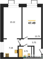 Планировка однокомнатной(квартира) площадью 47.49 квадратных метров в “ЖК Новотомилино”
