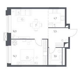 Планировка однокомнатной(квартира) площадью 44.98 квадратных метров в ЖК “ЖК Верейская 41”