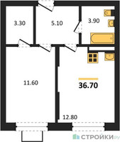 Планировка однокомнатной(квартира) площадью 36.7 квадратных метров в “ЖК Видный берег 2”