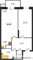 Планировка однокомнатной(квартира) площадью 56.39 квадратных метров в “ЖК Егорово Парк”