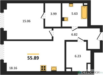 Планировка однокомнатной(квартира) площадью 55.89 квадратных метров в ЖК “ЖК "Гранд Фили"”