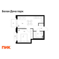 Планировка однокомнатной(квартира) площадью 36.1 квадратных метров в “ЖК Белая Дача парк”