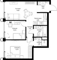 Планировка двухкомнатной(квартира) площадью 56.8 квадратных метров в “ЖК СЕТ”