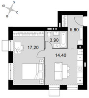 Планировка двухкомнатной(квартира) площадью 41.3 квадратных метров в “Апрелевка Клаб”