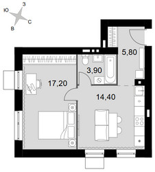Планировка двухкомнатной(квартира) площадью 41.3 квадратных метров в ЖК “Апрелевка Клаб”