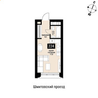 Планировка однокомнатной(квартира) площадью 23.9 квадратных метров в “ЖК Шелепиха (Cosmopolit)”