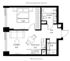 Планировка однокомнатной(квартира) площадью 39.8 квадратных метров в “ЖК City bay (Сити Бэй)”