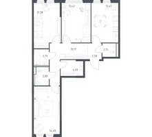 Планировка трехкомнатной(квартира) площадью 78.39 квадратных метров в “ЖК Пригород Лесное”
