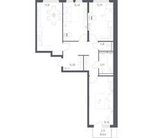 Планировка трехкомнатной(квартира) площадью 77.5 квадратных метров в “ЖК Остафьево”