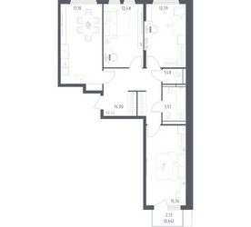 Планировка трехкомнатной(квартира) площадью 77.5 квадратных метров в ЖК “ЖК Остафьево”