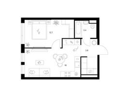 Планировка однокомнатной(квартира) площадью 39.7 квадратных метров в “ЖК Строгино 360”