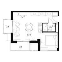 Планировка студии(апартаменты) площадью 43.2 квадратных метров в “ЖК Аквилон Signal (Аквилон Сигнал)”