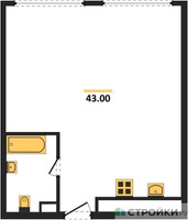 Планировка однокомнатной(квартира) площадью 42.4 квадратных метров в “ЖК River Park Кутузовский (Ривер Парк Тауэрс)”