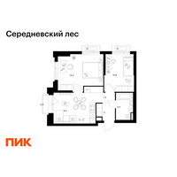 Планировка двухкомнатной(квартира) площадью 49.7 квадратных метров в “ЖК Середневский лес”