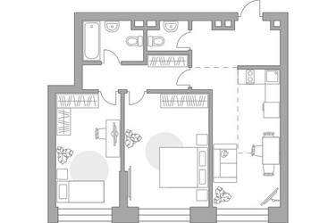 Планировка двухкомнатной(квартира) площадью 66.15 квадратных метров в ЖК “ЖК Павелецкая от Гранель”