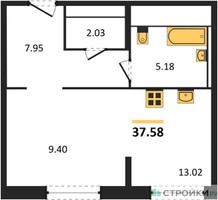 Планировка студии(квартира) площадью 37.58 квадратных метров в “ЖК Новое Внуково”
