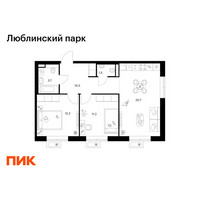 Планировка двухкомнатной(квартира) площадью 59.6 квадратных метров в “ЖК Люблинский парк”
