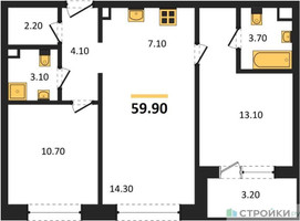 Планировка двухкомнатной(квартира) площадью 59.9 квадратных метров в “Жилые кварталы Белый Град”