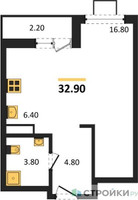 Планировка студии(квартира) площадью 32.9 квадратных метров в “ЖК Деснаречье”